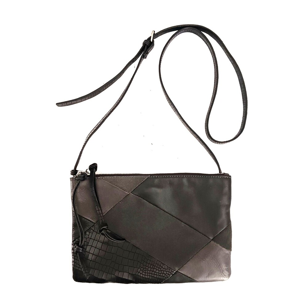 NEW Lucky Brand Crossbody Dk Gray Blk Patchwork Leather & Suede